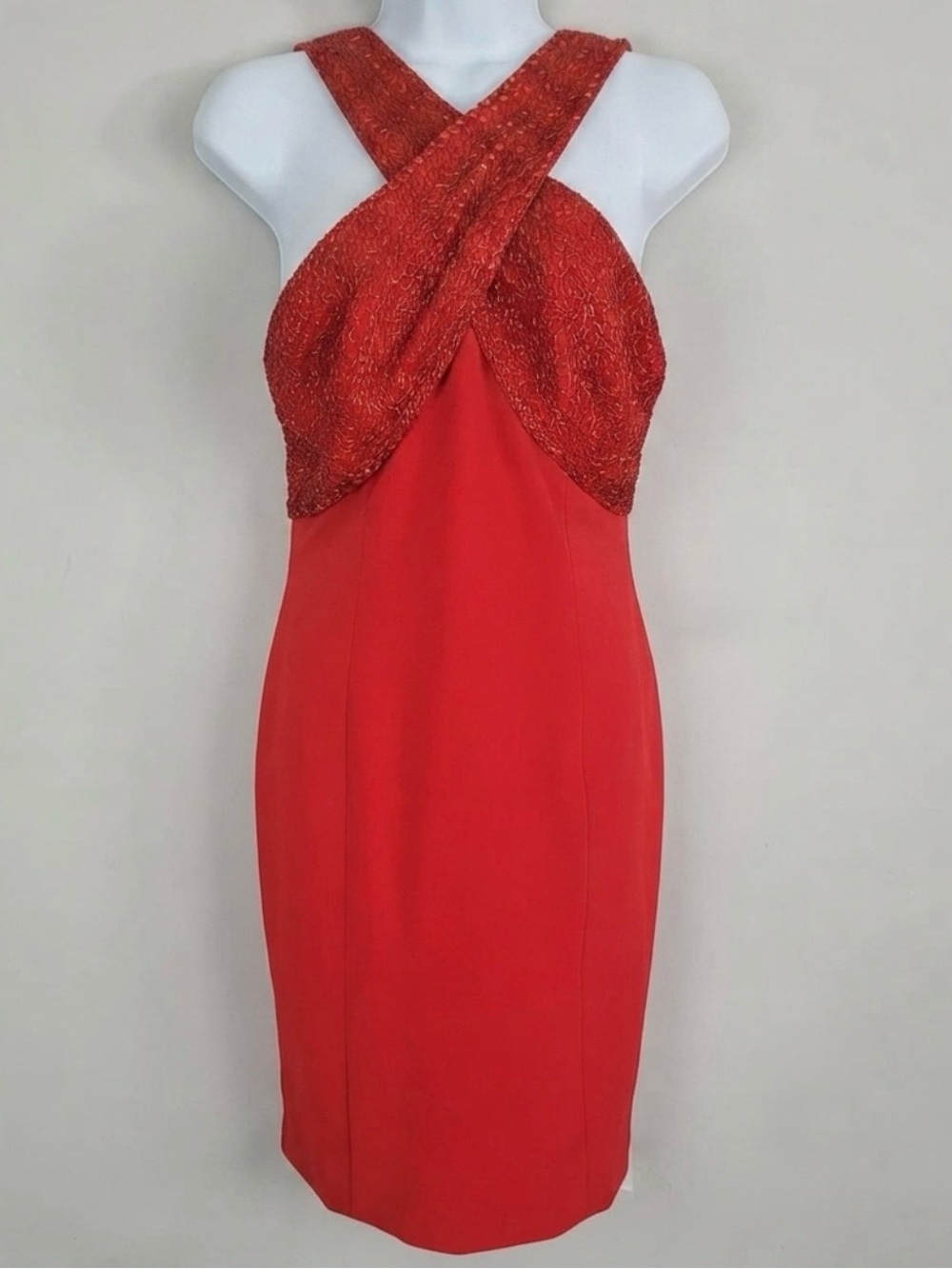 Oleg Cassini Black Tie Red One-Shoulder Cross-Bodice Dress